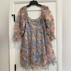 Allison & Kelly Purple Sequined Multi Floral Baby Doll Dress. Size XL.